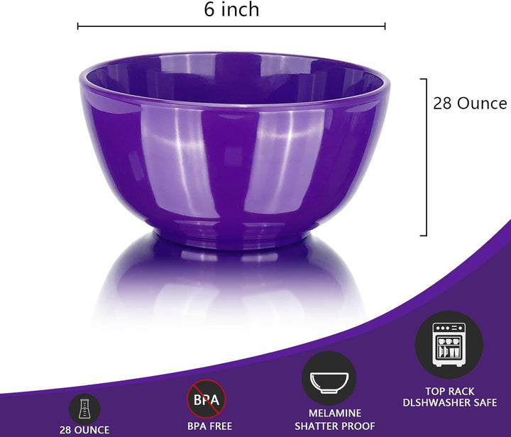 Set of 6 Melamine 28oz Salad Bowls Set,6 inch Round Soup Bowls,100% Melamine Dinnerware sets for Din