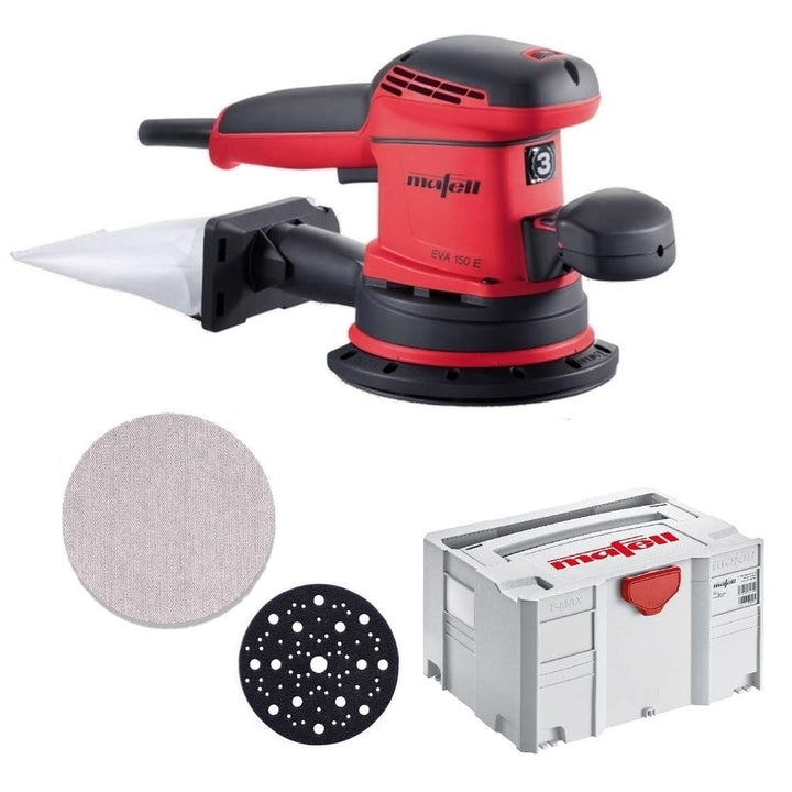 Mafell Exzenterschleifer EVA150 E3 T-MAX 350 W mit Schleifgitter Abranet P80 35 Stk 150 mm