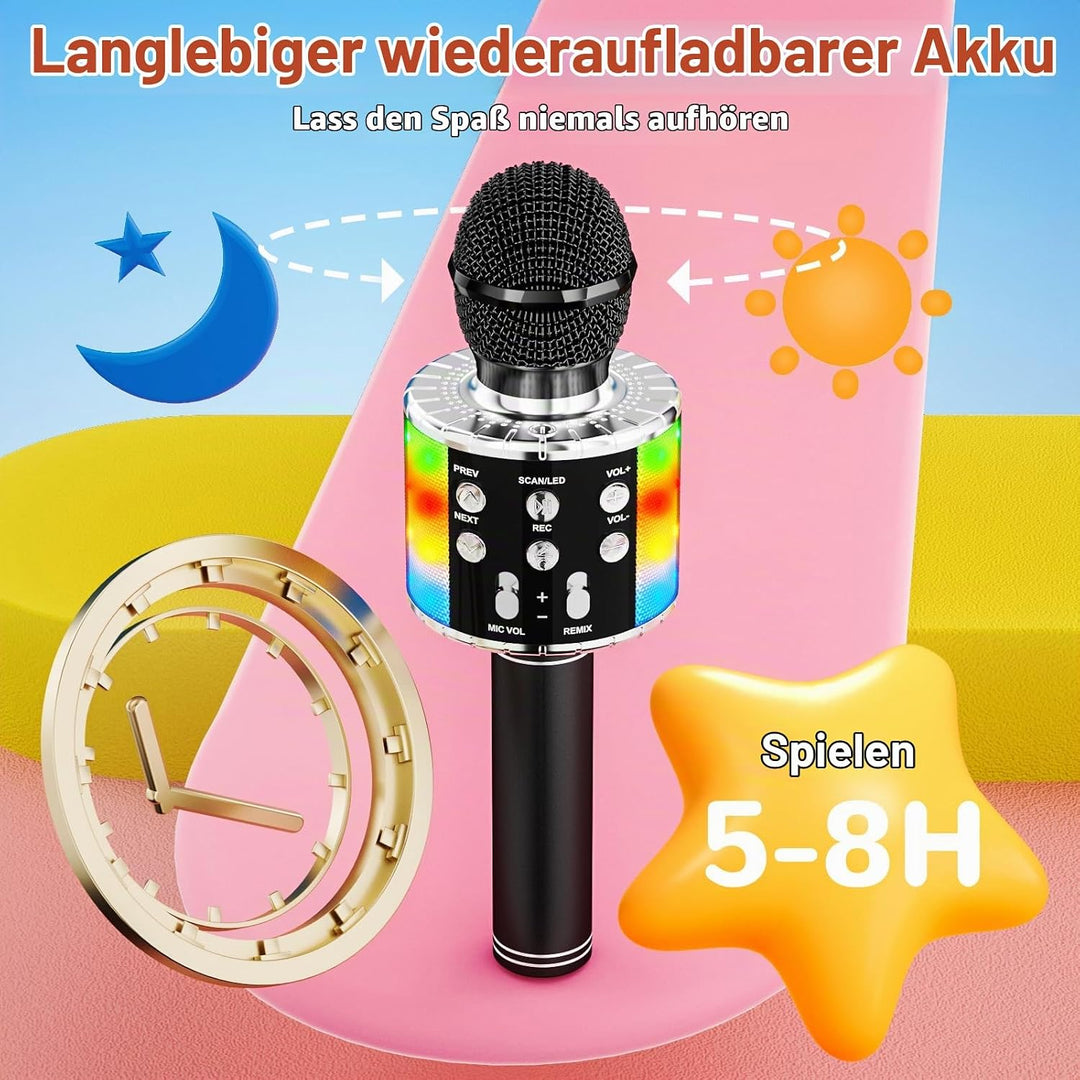 Magic Sing LED Karaoke Mikrofon Kinder, Drahtloses Bluetooth Spielzeug ab 3-12 Jahre Geschenk Mädche