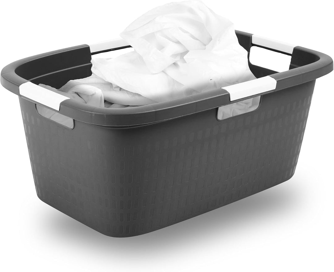 Novaliv Wäschewanne mit 4 Griffen 40L Anthrazit, Wäschebox Set Wäscheeimer Wäschebehälter für Bad Wä
