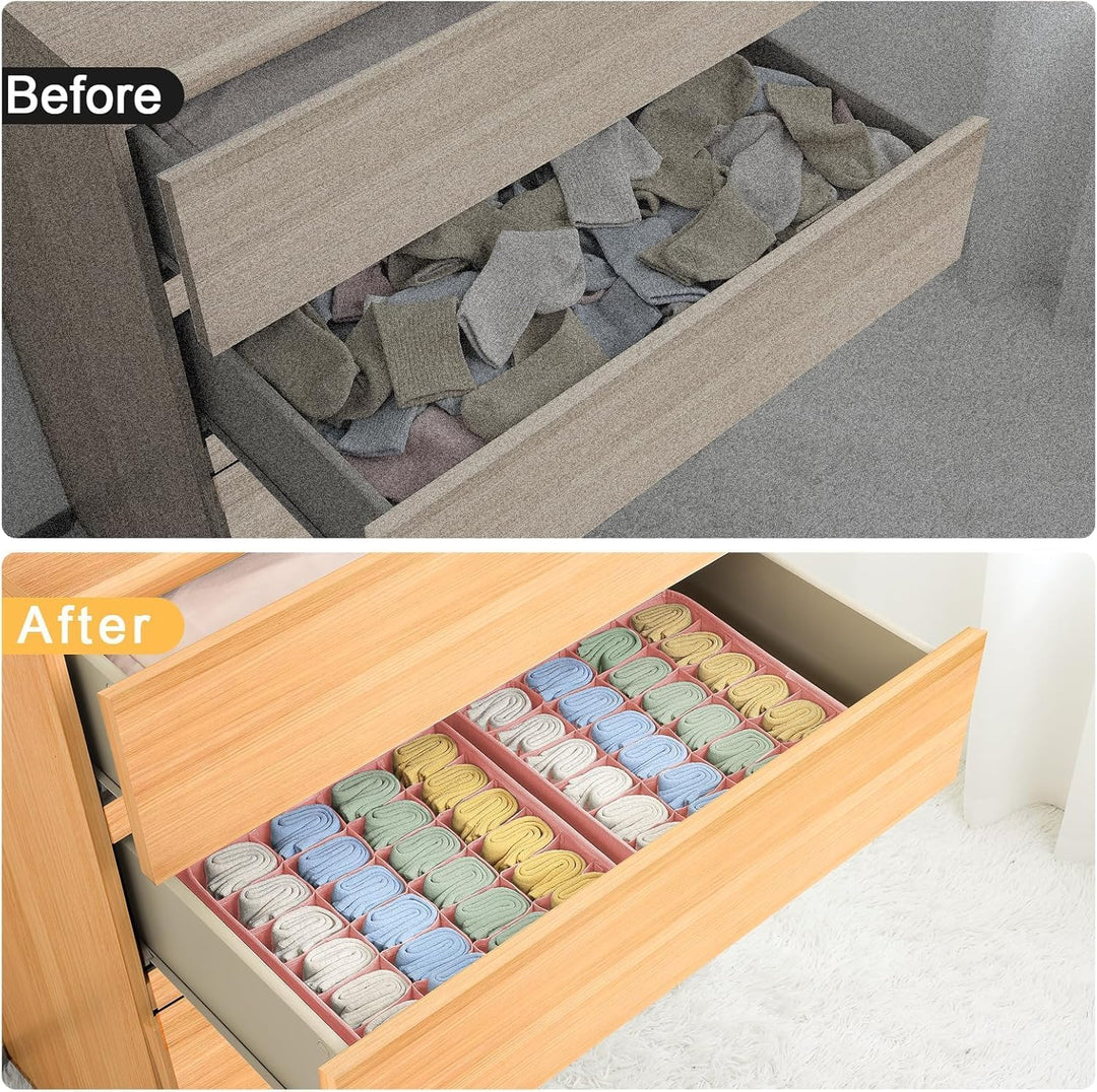 Unterwäsche Socken Organizer - 4er Set Schrank Schubladen-Organizer Kleidung, 96 Fächer (4x24), Ordn