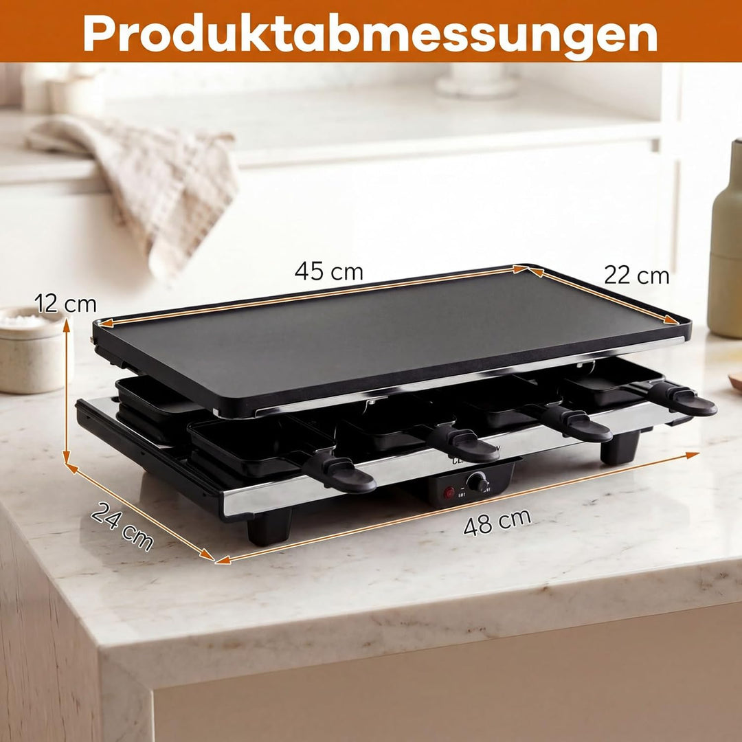 COSTWAY Raclette Grill für 8 Personen, elektrischer Grill mit 2-in-1 wendbarer Antihaft-Grillplatte