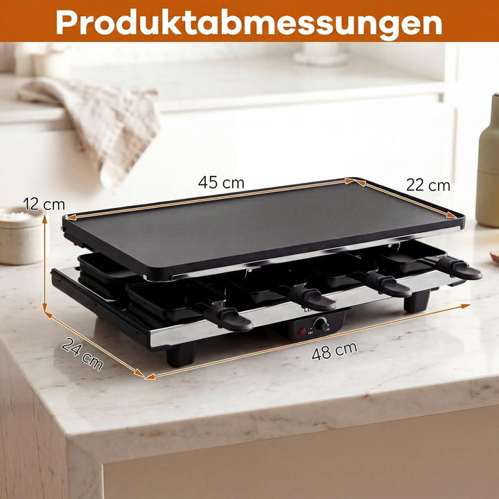 COSTWAY Raclette Grill für 8 Personen, elektrischer Grill mit 2-in-1 wendbarer Antihaft-Grillplatte