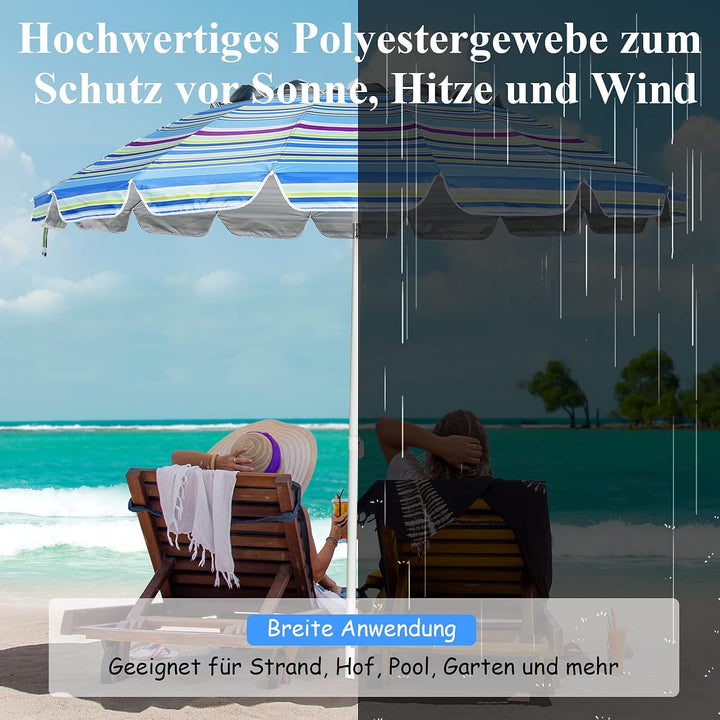 GOPLUS Strandschirm, Sonnenschirm um 30° knickbar, Gartenschirm UV 50+, Tischschirm mit Bodenhülse,