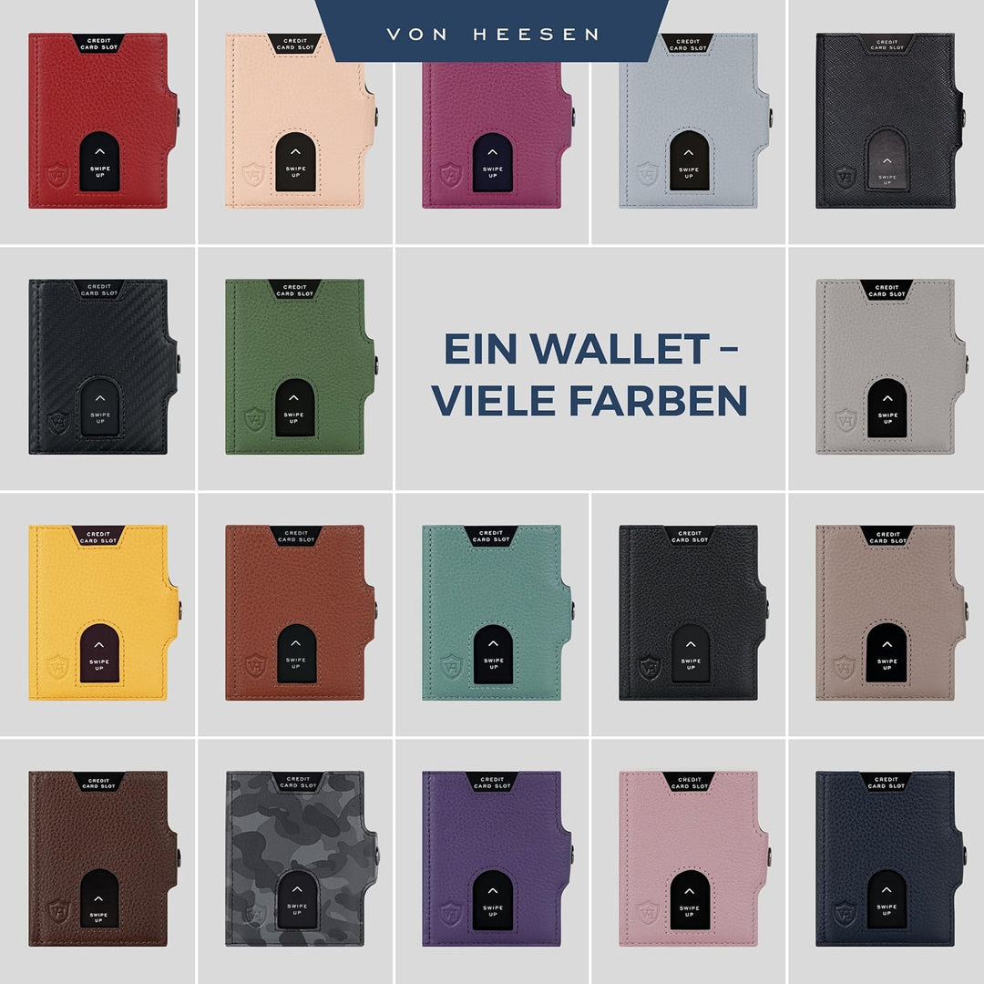 VON HEESEN Slim Wallet mit RFID Schutz - Geldbörse Herren klein - Mini Geldbeutel Damen Portmonee -
