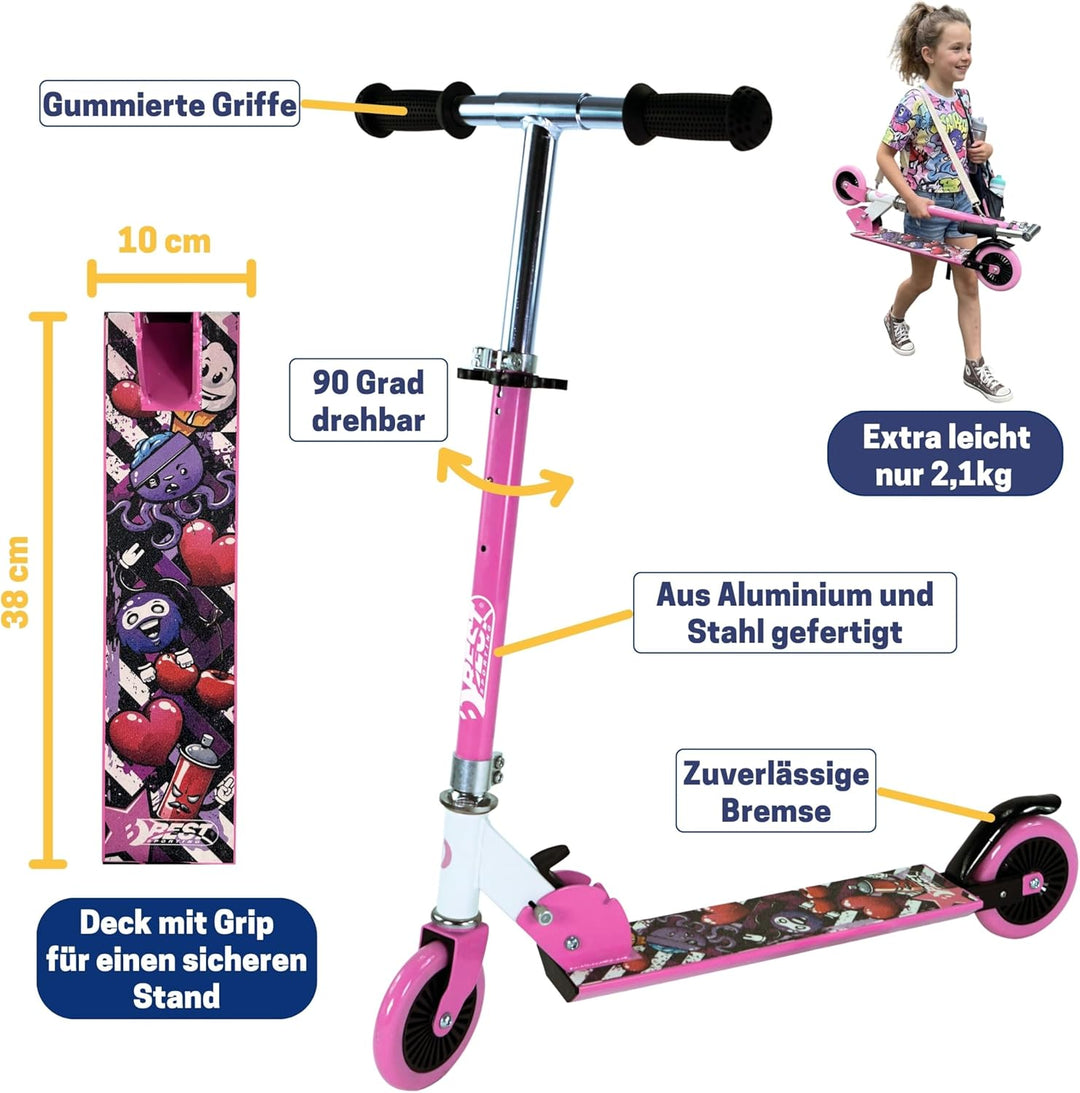 Best Sporting Scooter Kinder I klappbarer Tretroller I pink-weiss oder blau/schwarz I hochwertiger C