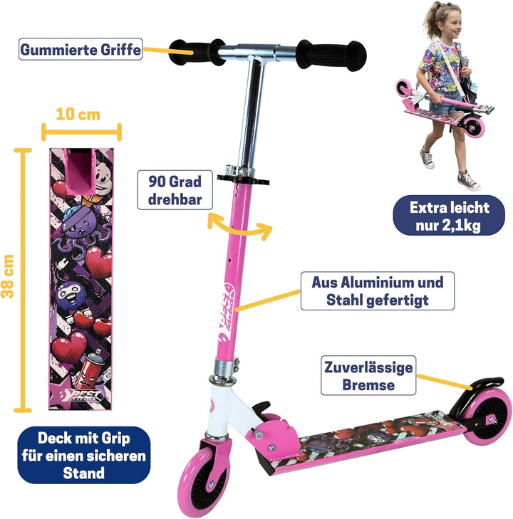 Best Sporting Scooter Kinder I klappbarer Tretroller I pink-weiss oder blau/schwarz I hochwertiger C