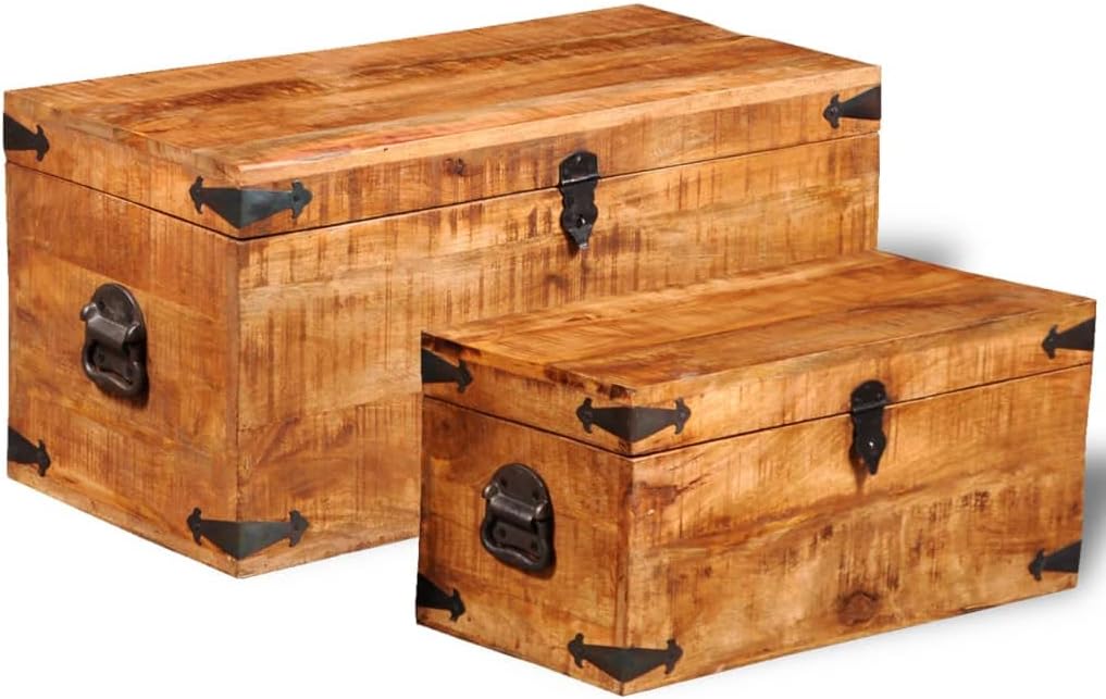 homiuse Aufbewahrungstruhen-Set 2-tlg. Raues Mangoholz Schatztruhe Schatzkiste Truhe mit Deckel Scha