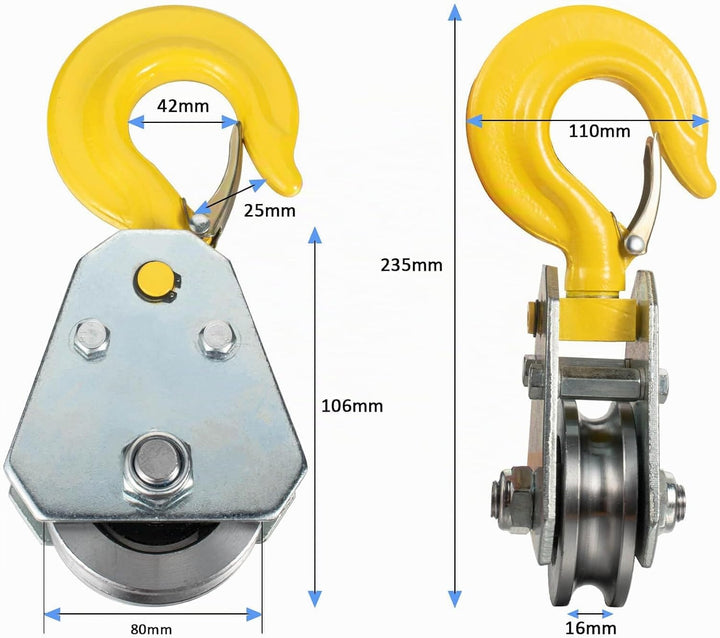 2 Ton Umlenkrolle mit Kugellager und Haken, Umlenkrollen für 15mm Seile Stahlseil, für Seilzug Seilw