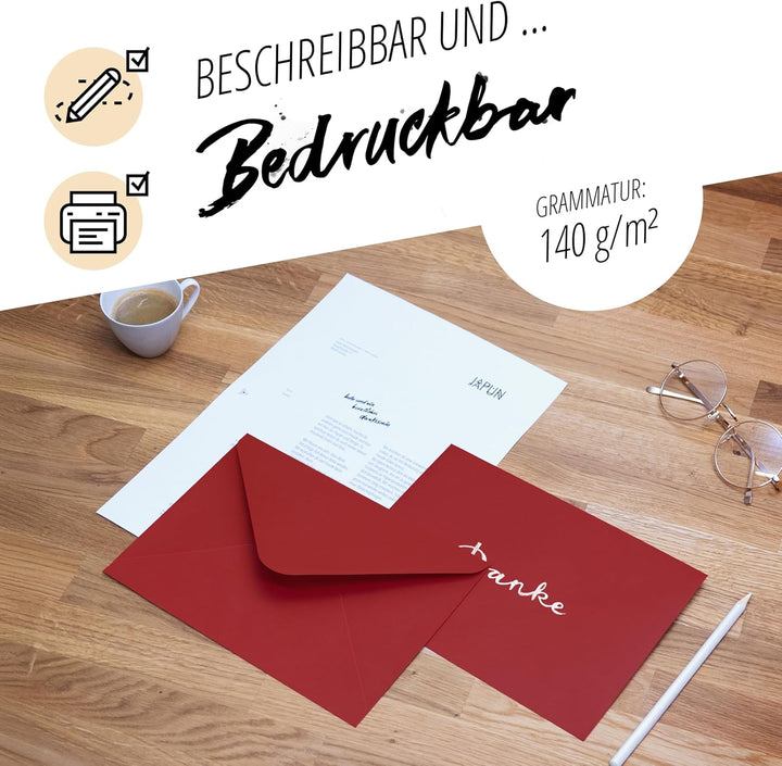 Japun – Briefumschläge (100 Stück) aus Papier, Kuvert, Umschlag ohne Fenster - DIN C5-220 x 156 mm -