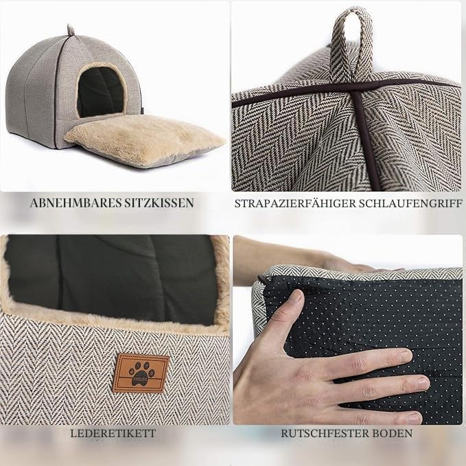 WINDRACINGKatzenbett für Indoor-Katzen, Katzenhöhle, Katzenzelt mit abnehmbarem, waschbarem Kissen,