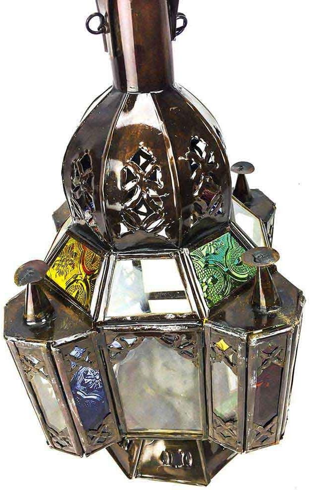 Marokkanische Laterne aus Glas und Metall, handgelocht, 35 cm