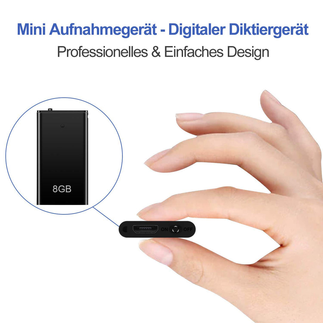 Mini Diktiergerät, TDW Mini Aufnahmegerät 8GB mit Mikrofon Digital Diktiergerät Klein USB Voice Reco