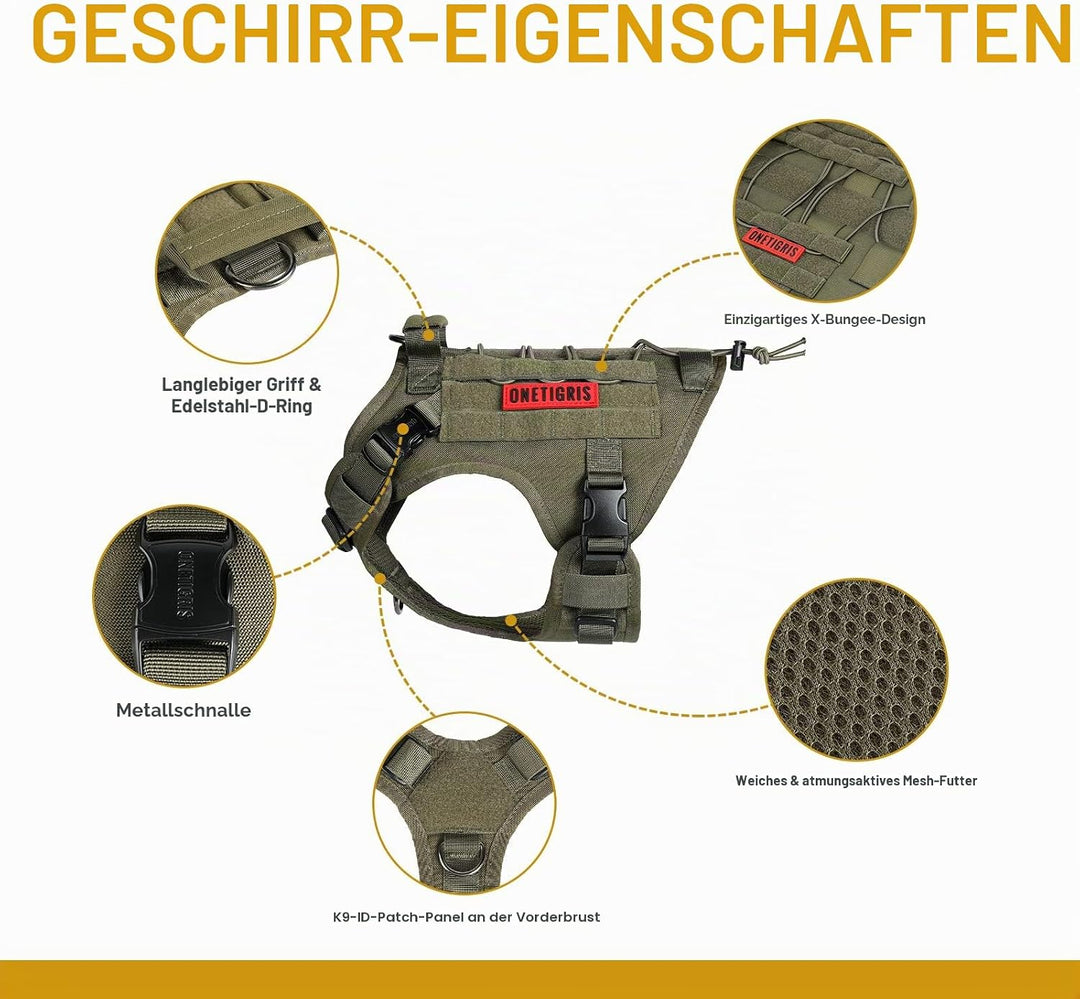 OneTigris Hundegeschirr, FIRE Watcher 2.0 Taktisches Geschirr 2 Metallschnallen MOLLE Sicherheitsges