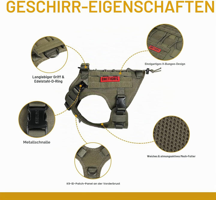 OneTigris Hundegeschirr, FIRE Watcher 2.0 Taktisches Geschirr 2 Metallschnallen MOLLE Sicherheitsges