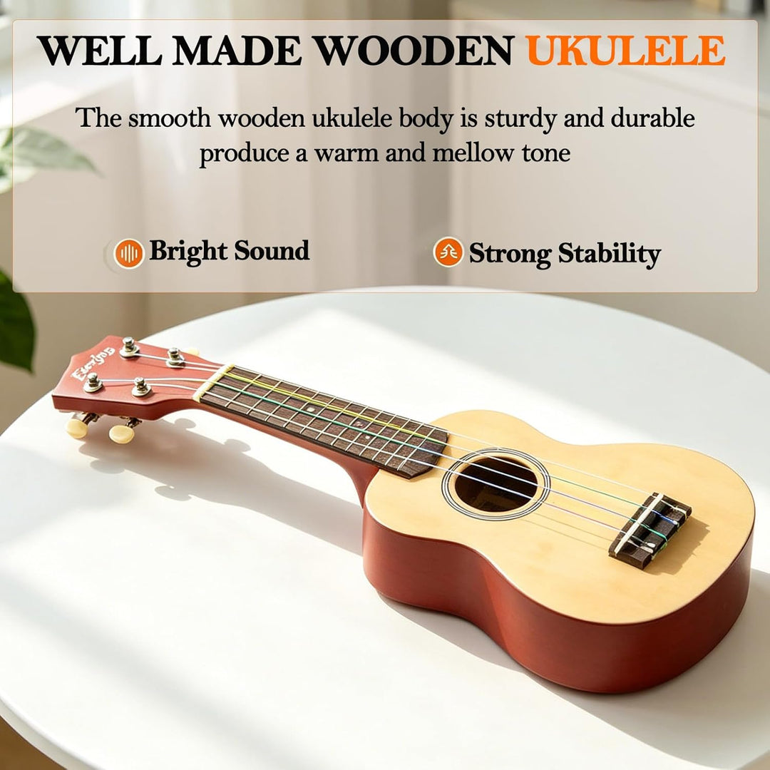 Everjoys Sopran Ukulele Set für Erwachsene 21 Zoll Ukulele Starter Kit mit Tasche, Tuner, Songbook,