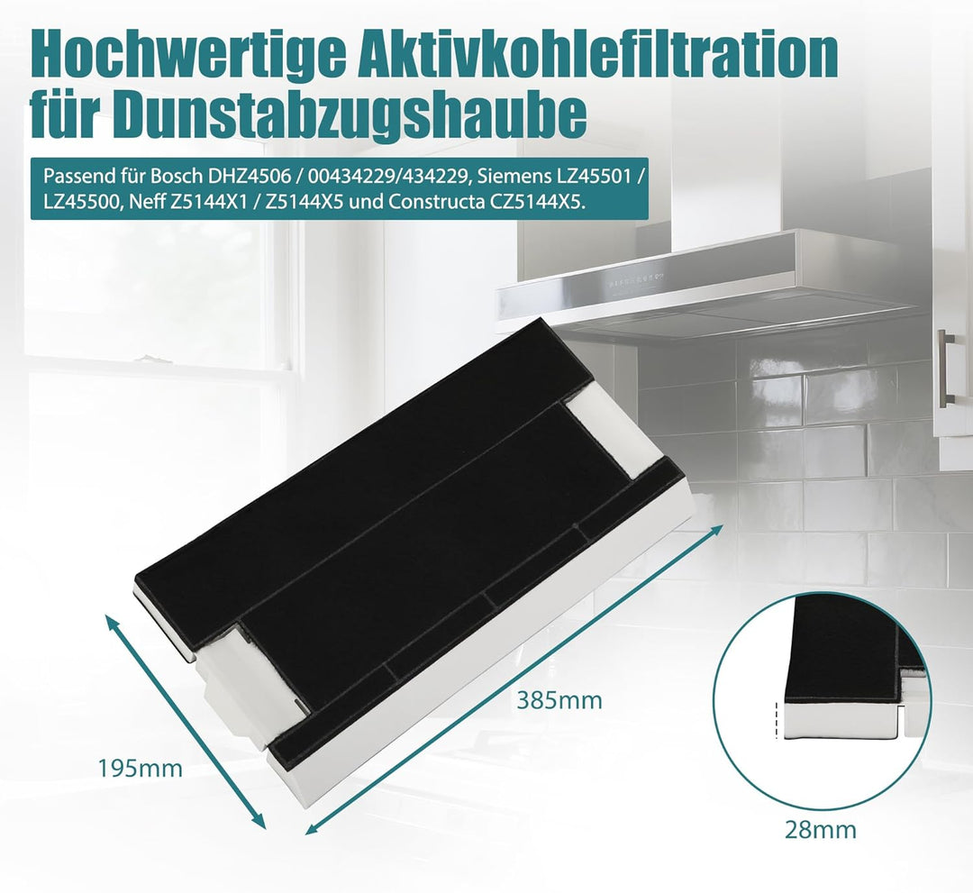2 Aktivkohlefilter für Bosch DHZ4506 DHZ4505/ 00434229/434229 Siemens LZ45501 LZ45500 Neff Z5144X1 Z