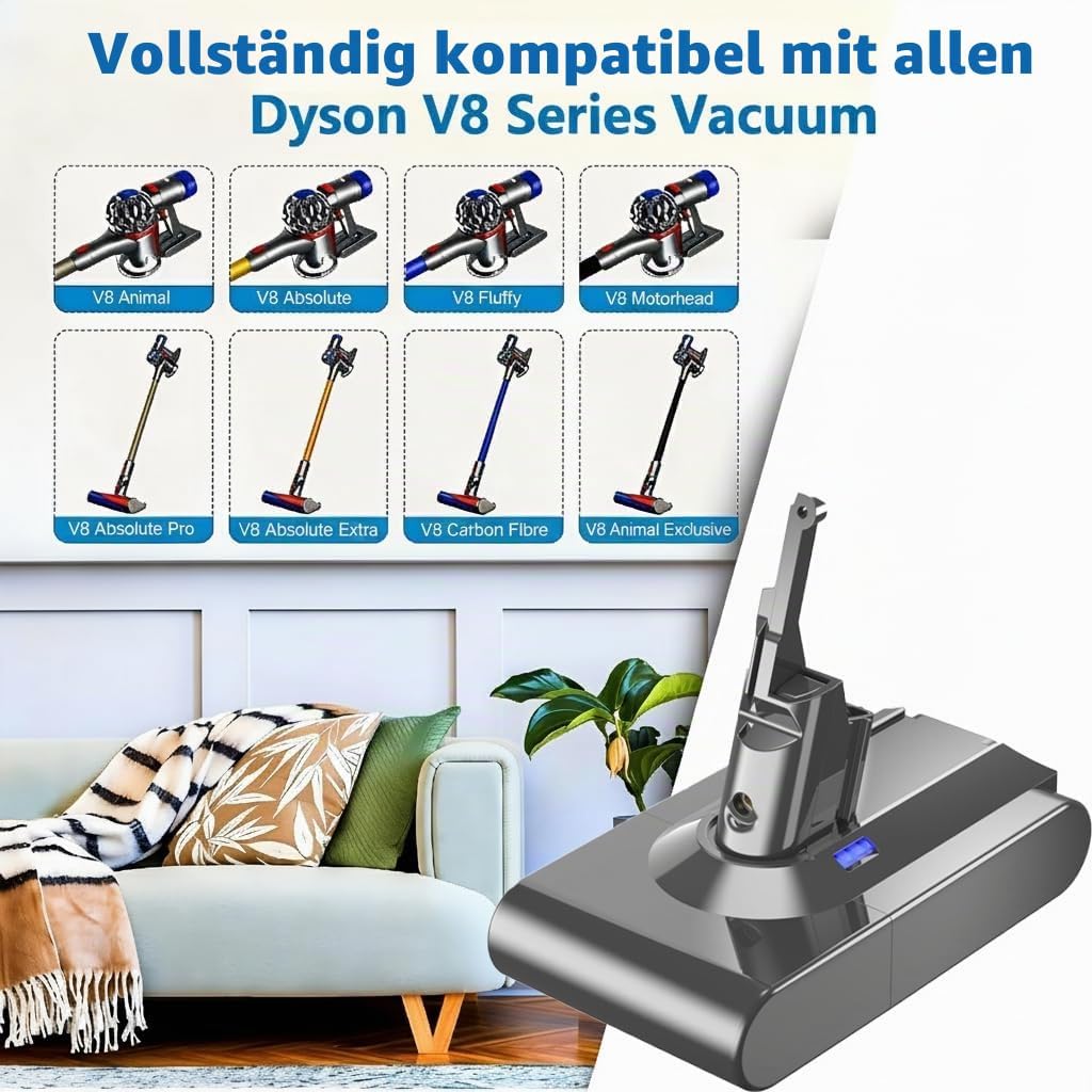 Ersatzakku für Dyson V8, Kompatibel mit Dyson Akku V8 SV10 Absolute/Animal/Fluffy/Motorhead/Mattress