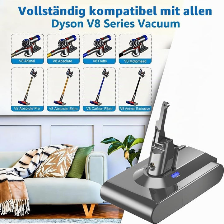 Ersatzakku für Dyson V8, Kompatibel mit Dyson Akku V8 SV10 Absolute/Animal/Fluffy/Motorhead/Mattress
