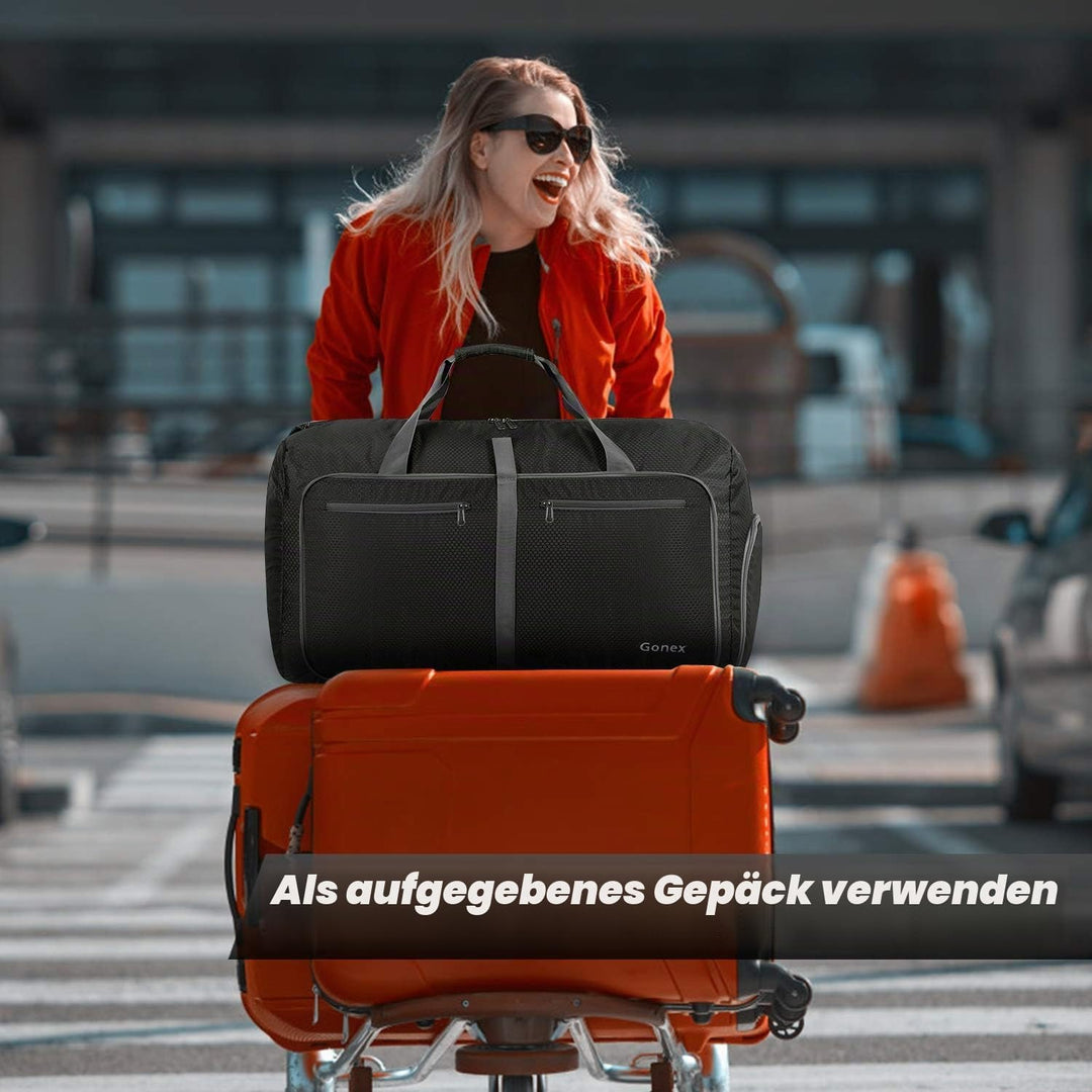 Gonex Faltbare Reisetasche, Leicht mit Schuhfach, 80L, Dunkelgrau | 210D Waben-Nylon, Wasserabweisen