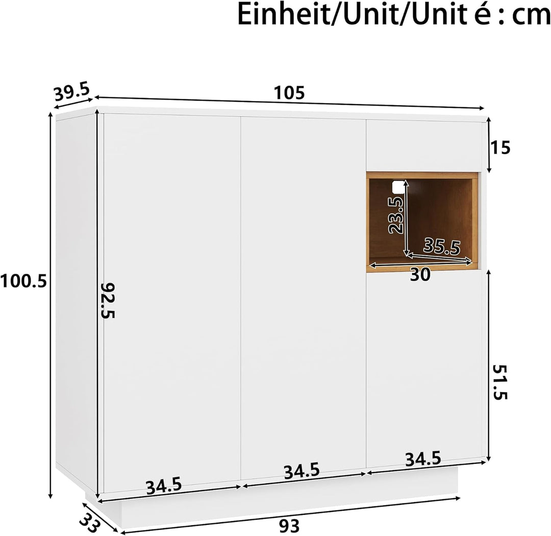 Merax Moderner Schuhschrank, 105 x 39,5 x 100,5 cm, mit LED in 16 Farben, verstellbare Regale für 14