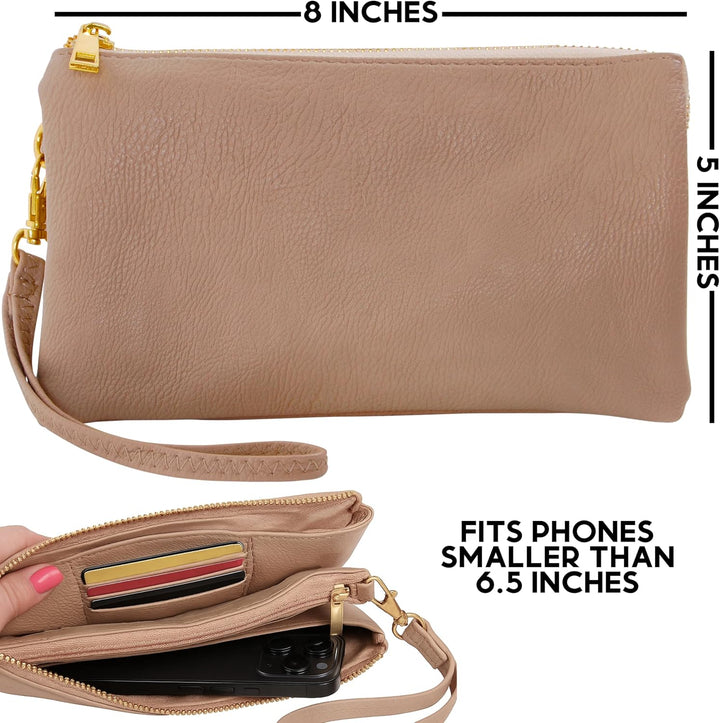 Humble Chic Vegan Leather Wristlet Clutch or Small Purse Crossbody Bag, Includes Adjustable Shoulder
