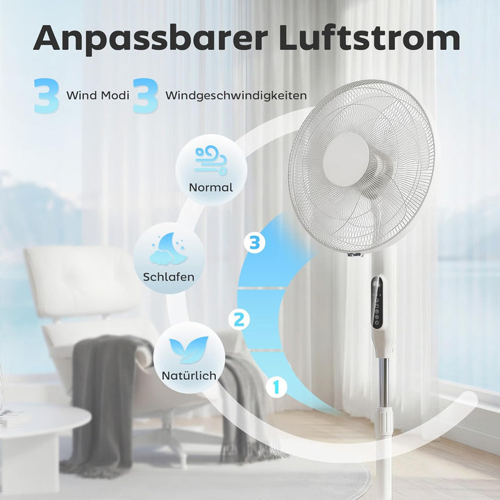 HOMCOM Standventilator Ventilator mit App & Fernbedienung 118-138 cm höhenverstellbarer Lüfter mit 1