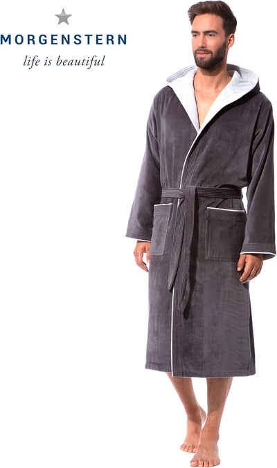 Morgenstern Bademantel Herren Kapuze 100% Baumwolle Frottee OEKO-TEX Velours Morgenmantel Lang Finn,