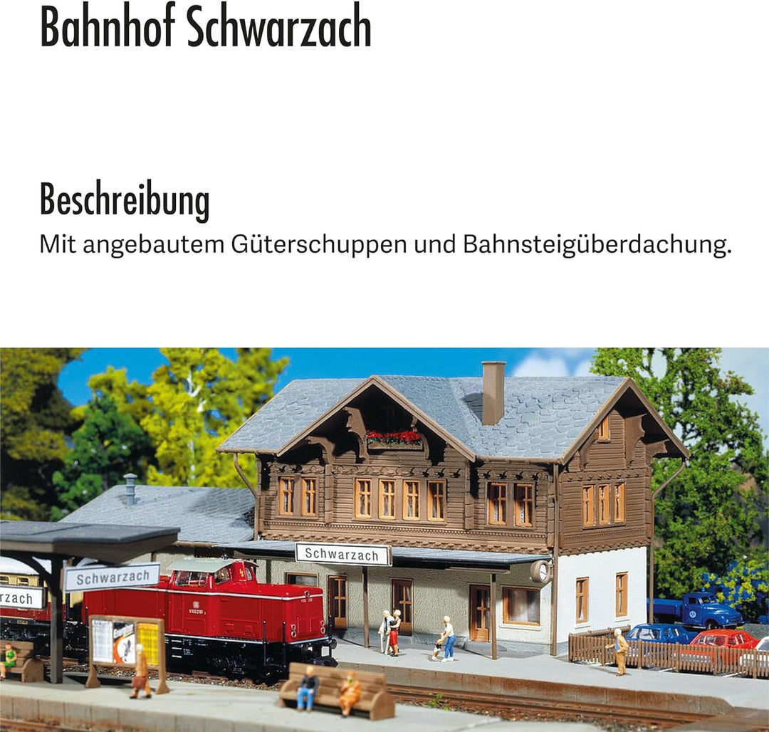 FALLER Bahnhof Schwarzach Modellbausatz mit 126 Einzelteilen 251 x 120 x 74 mm I Modelleisenbahn Zub