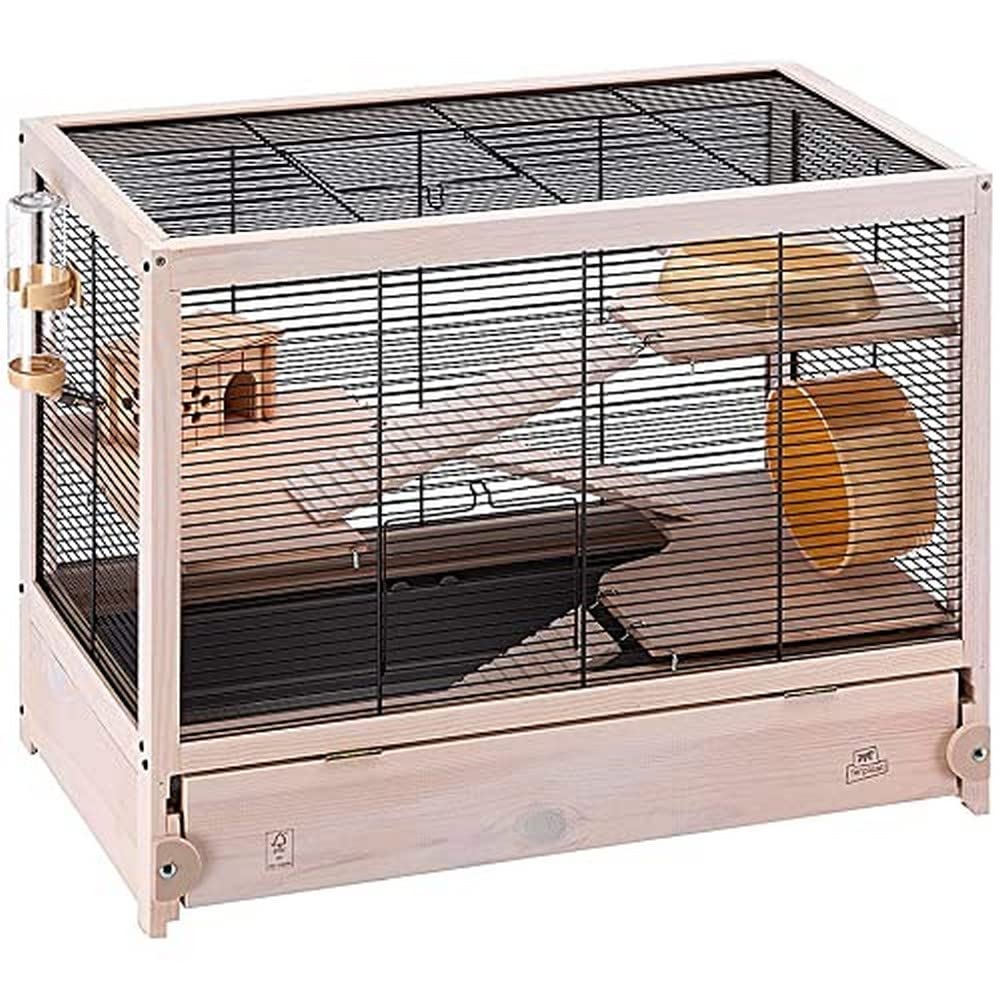 Ferplast Hamsterkäfig Holz, Nagerkäfig HAMSTERVILLE, Kleintierkäfig, 3 Etagen mit Rampen, FSC-Holz H