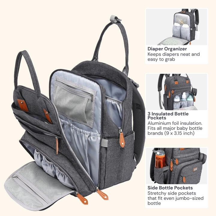 BabbleRoo Baby Wickeltasche/Rucksack, Wickelrucksack lässige Wickeltaschen, Multifunktional Grosse K
