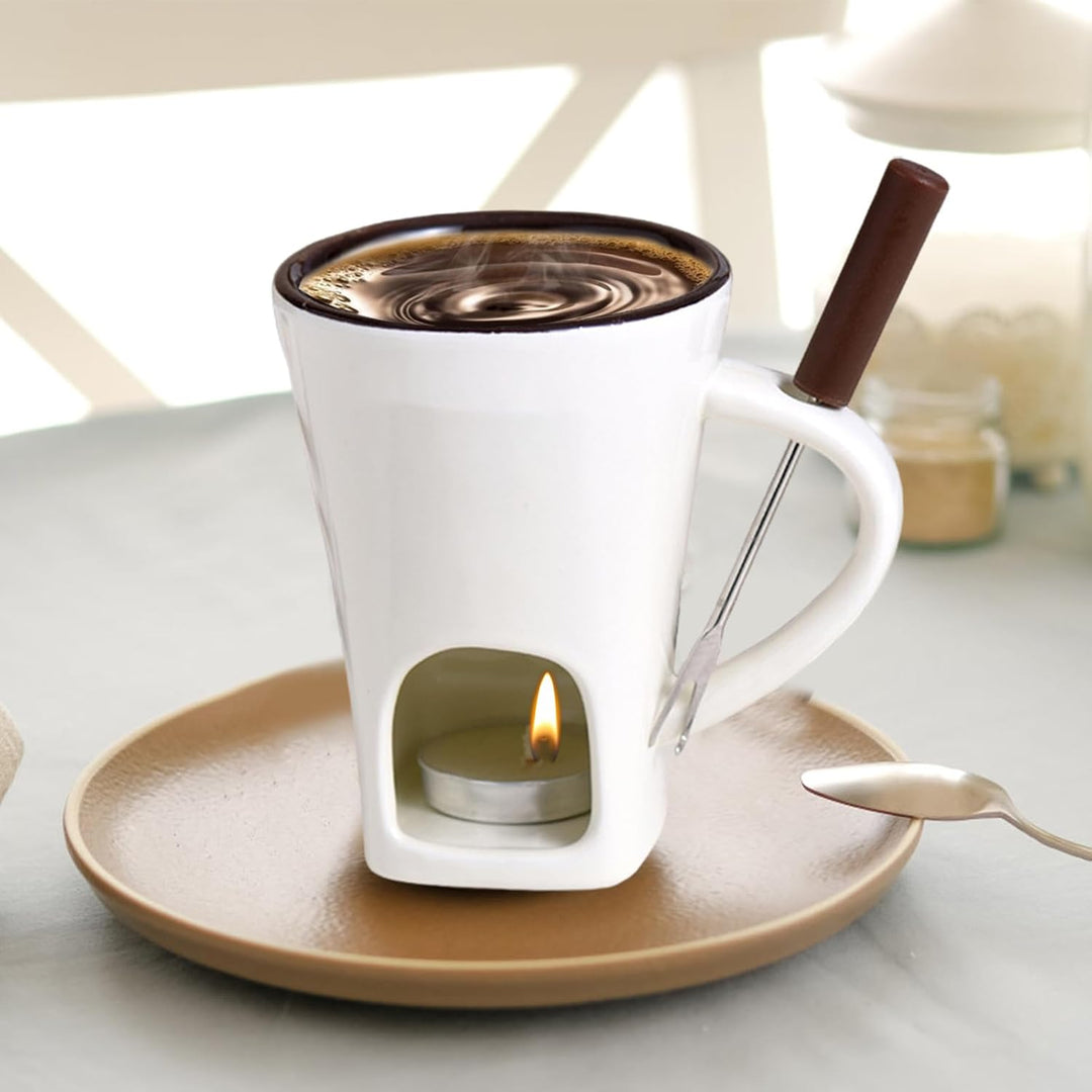 Generisch Chocolate Fondue Mug with Forks, 2er-Pack Schokoladenschmelzbecher, Keramik Kerzenbecher,