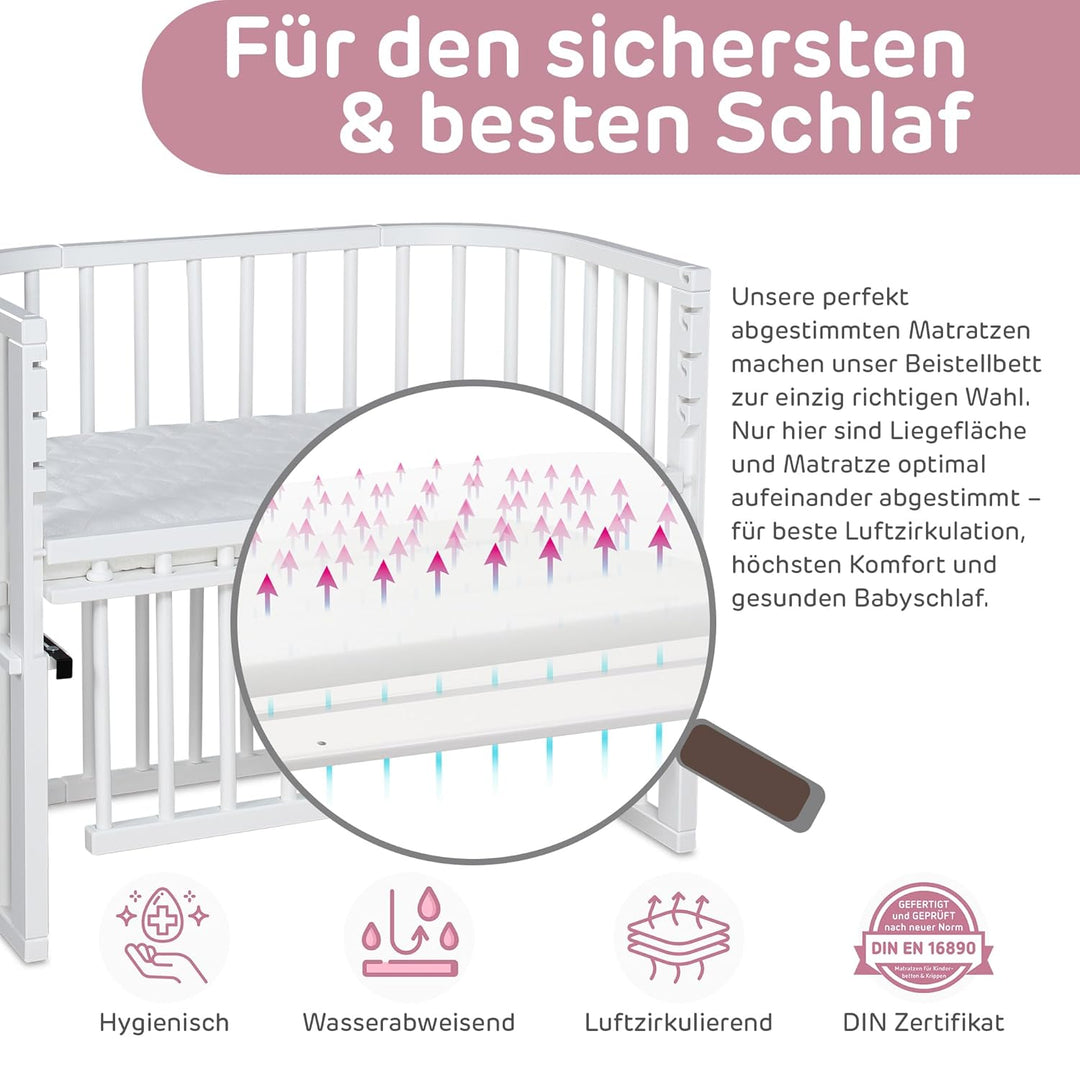 babybay Maxi Comfort Plus Beistellbett & Stubenwagen aus massivem Buchenholz/Zustellbett mit Verschl