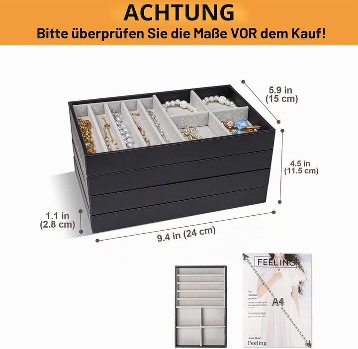 ProCase Schmucktablett Organizer mit 4 Schmuckschalen, Stapelbar Schmuck Schublade Organizer, Schmuc