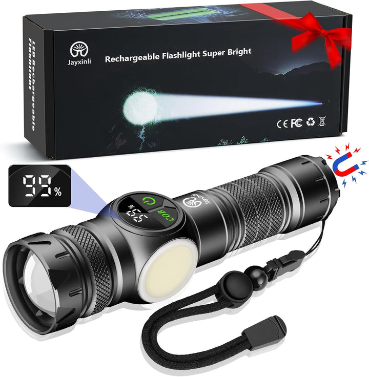 Jayxinli Taschenlampe 500000 Lumen mit Magnet, LED Taschenlampe Usb Aufladbar, Extrem Helle Taschenl