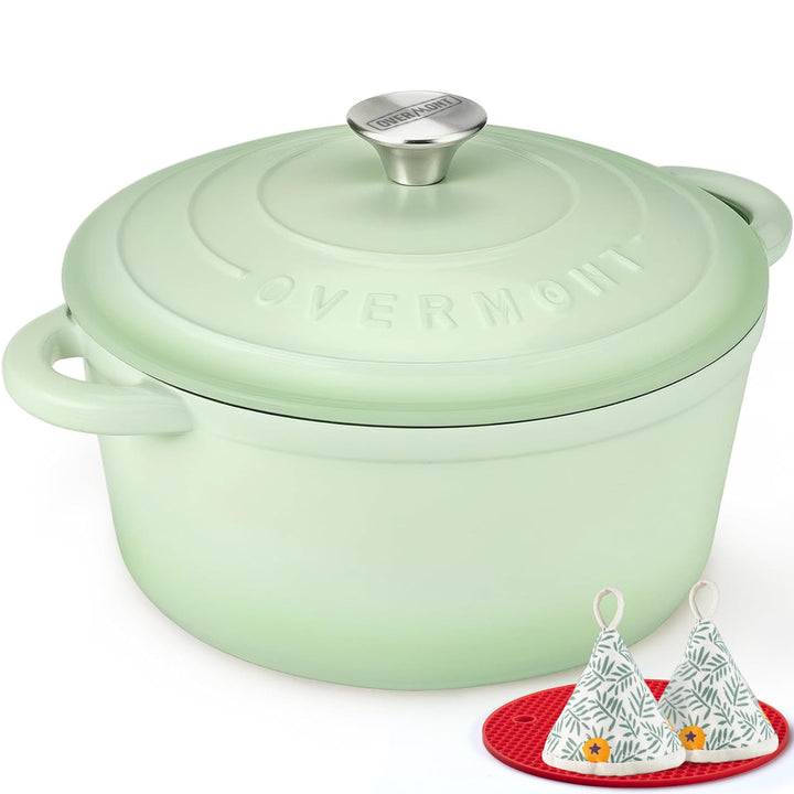 Overmont Bräter Emaille Gusseisen Topf - Schmortopf 26cm backofengeeignet - mit Deckel und Kochbuch