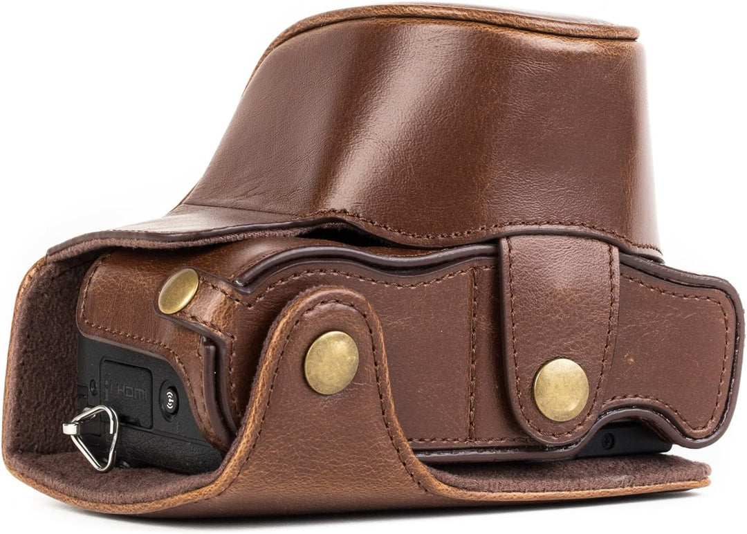 MegaGear Panasonic Lumix DMC-GX85, GX80 mit 12-32mm Objektiv Ever Ready Leder Kamera-Case mit Trager