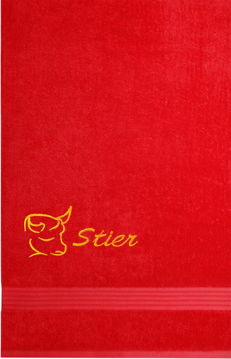 Lashuma Frottee Handtuch mit Sternzeichen Stier Bestickt, 70x140cm Linz Liegetuch Scharlach Rot Stie