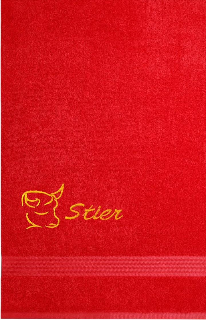 Lashuma Frottee Handtuch mit Sternzeichen Stier Bestickt, 70x140cm Linz Liegetuch Scharlach Rot Stie