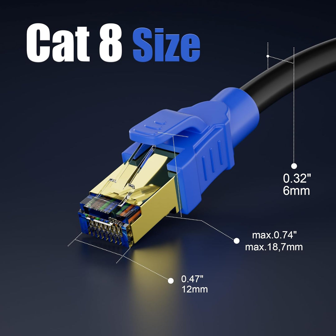 Soibke LAN Kabel 10 Meter Cat 8, Schwarz Internet Kabel Ethernet Kabel High Speed Netzwerkkabel Hoch