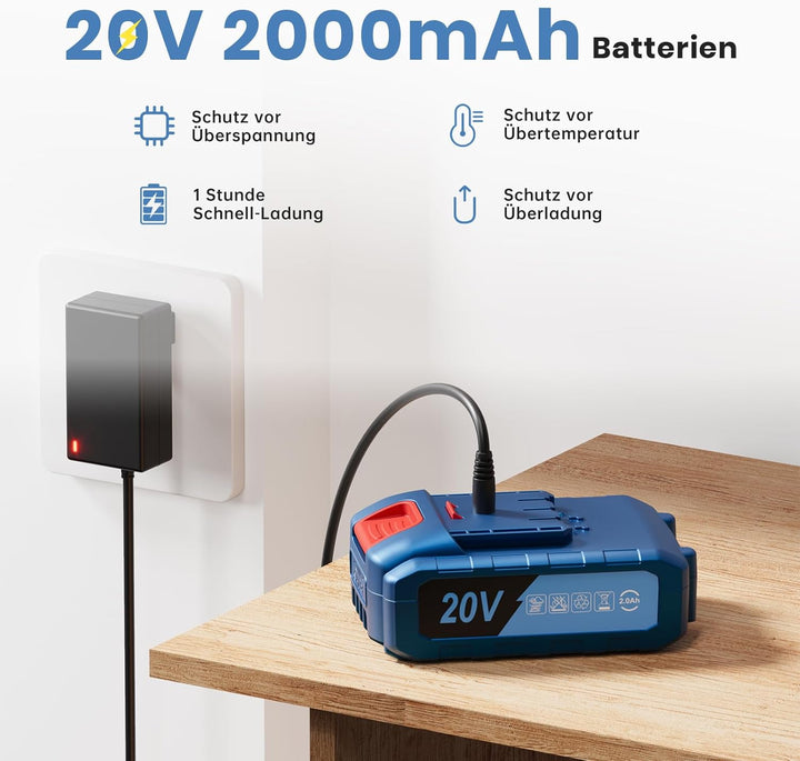 Akkuschrauber 20V, Akku Bohrschrauber Set, Akkubohrer mit 2000mAh Akkus und 75 Stück Zubehör, 42Nm D