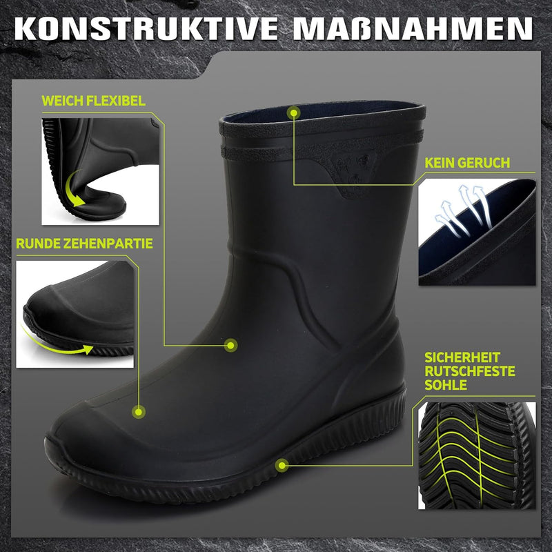 Foinledr Gummistiefel Herren Halbhoch Regenstiefel Kurz Gummistiefeletten Herren Halbschaft Wasserdi