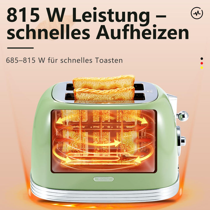 Wiltal Toaster 2 Scheiben, Toaster Retro, Toaster mit Brötchenaufsatz, Toaster mit Deckel aus Edelst