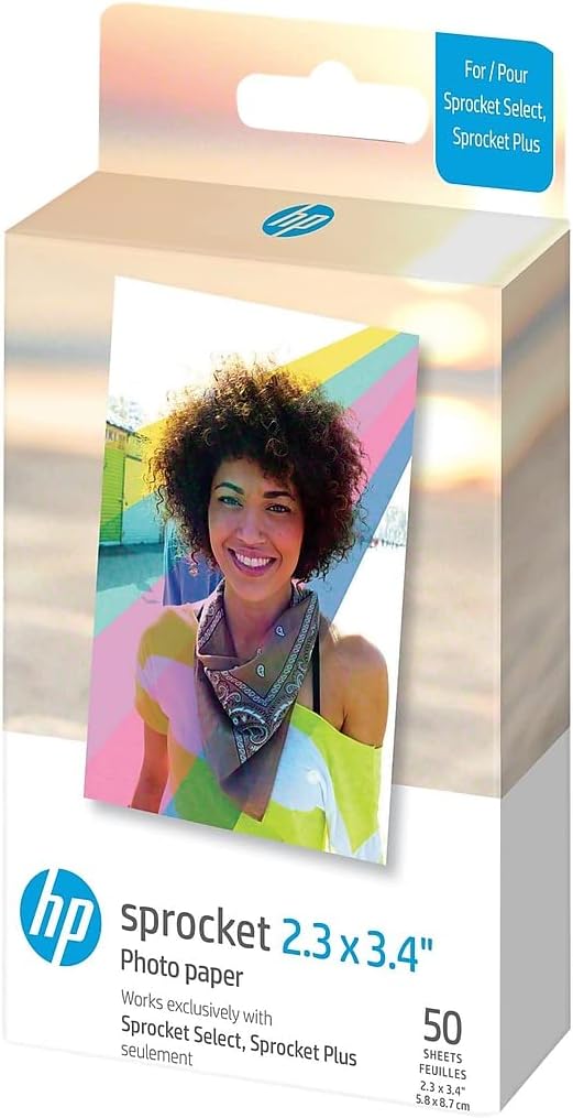 HP Sprocket 5,8 x 8,7 cm Premium Zink Fotopapier mit selbstklebender Rückseite (50 Blatt) Kompatibel