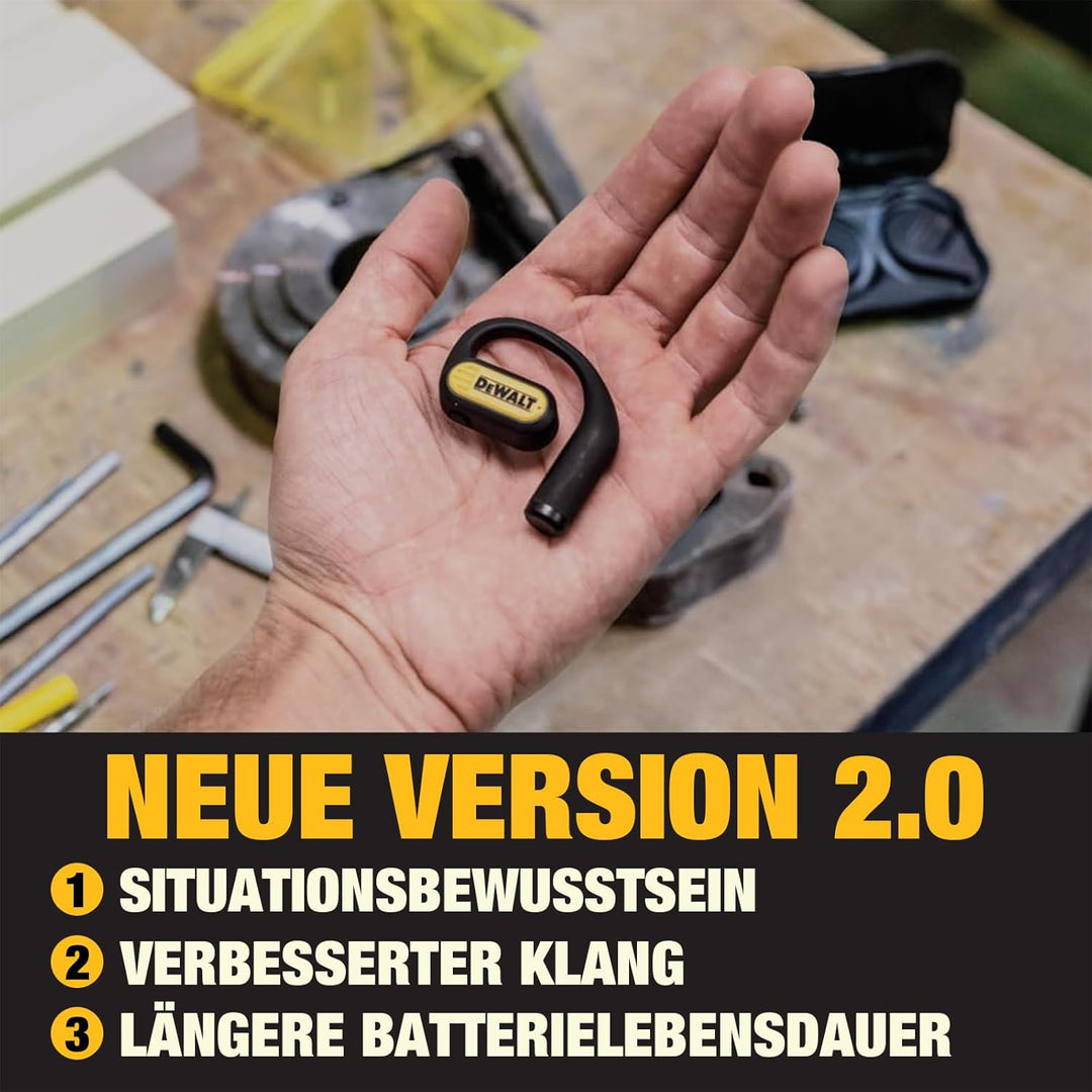 DEWALT Heavy Duty Open Ear Kopfhörer Bluetooth 5.3 Kabellose In-Ear Ohrhörer IP55 44 Std. Akkulaufze