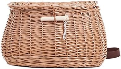e-wicker24 Anglerkorb aus Weide, Fischkorb, geflochtener Fischerkorb, Fischkorb mit Riemen, Weidenko