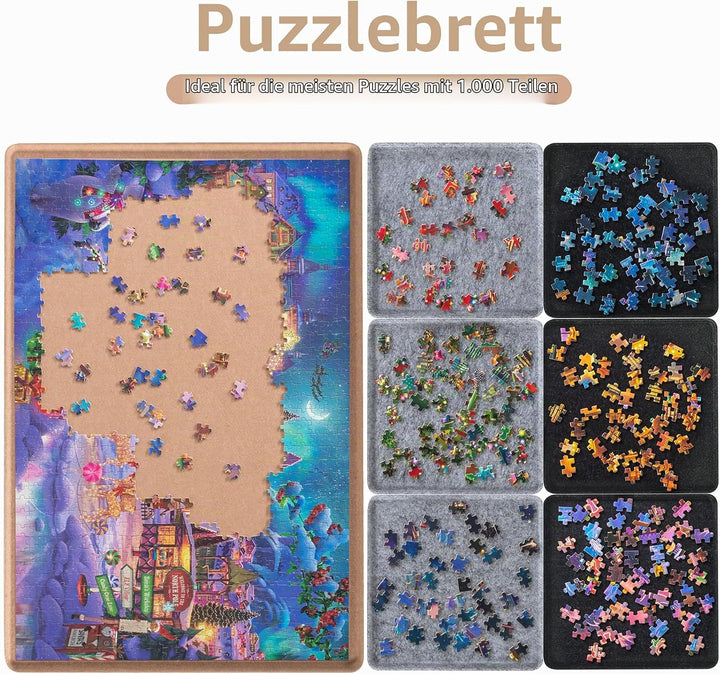 Lavievert Jigsaw Puzzle Brett zur Puzzle Aufbewahrung mit 6 Sortierfächern für bis zu 1000 Teile – K