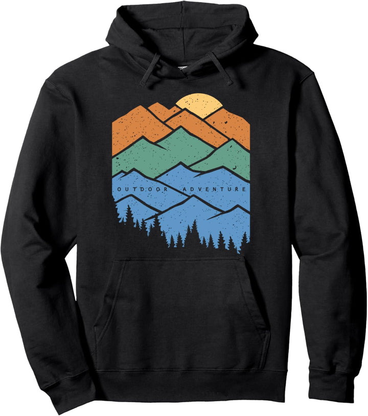 Trendy Outdoor Adventure Graphic Mountain Scene Pullover Hoodie
