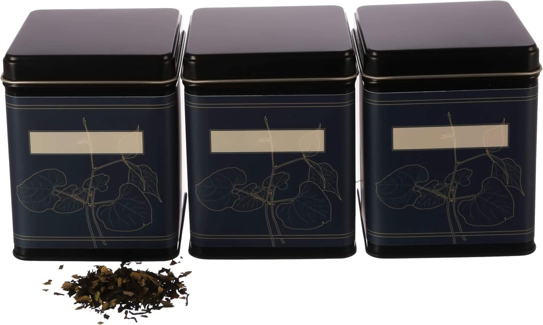 6x klassische eckige Teedose, stapelbar, aromadicht aus Metall für je 140g Earl Grey, inkl. 6 floral