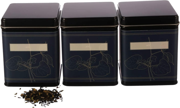 6x klassische eckige Teedose, stapelbar, aromadicht aus Metall für je 140g Earl Grey, inkl. 6 floral